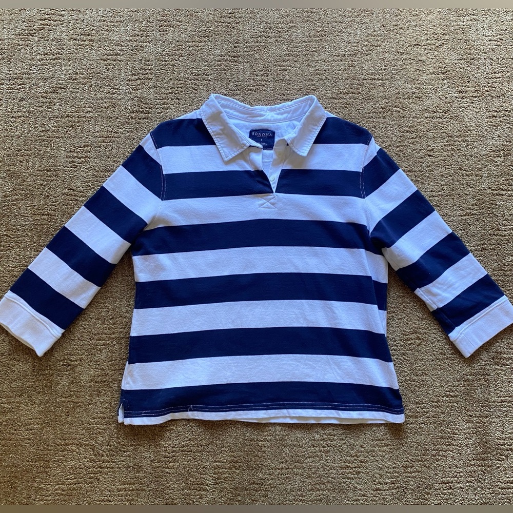 100% cotton stripe rugby polo shirt